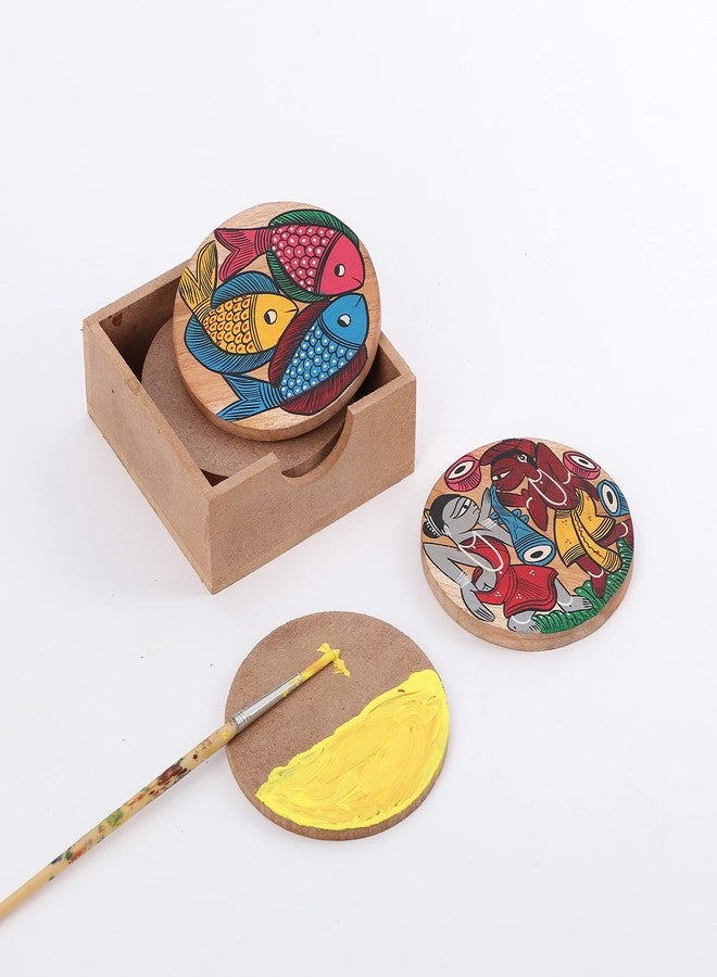 DULI MDF DIY Coasters with case- MDF Plain Wooden Coasters & Holder Blank Cutouts for Painting Wooden Sheet Craft, Decoupage, Resin Art Work & Decoration (DIY Round Coasters with Case) - Image 4